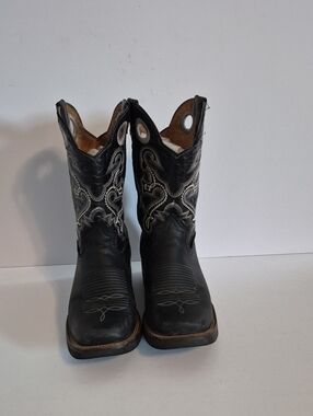 Black Leather Red Diamond Western Cowboy Boots Size 8